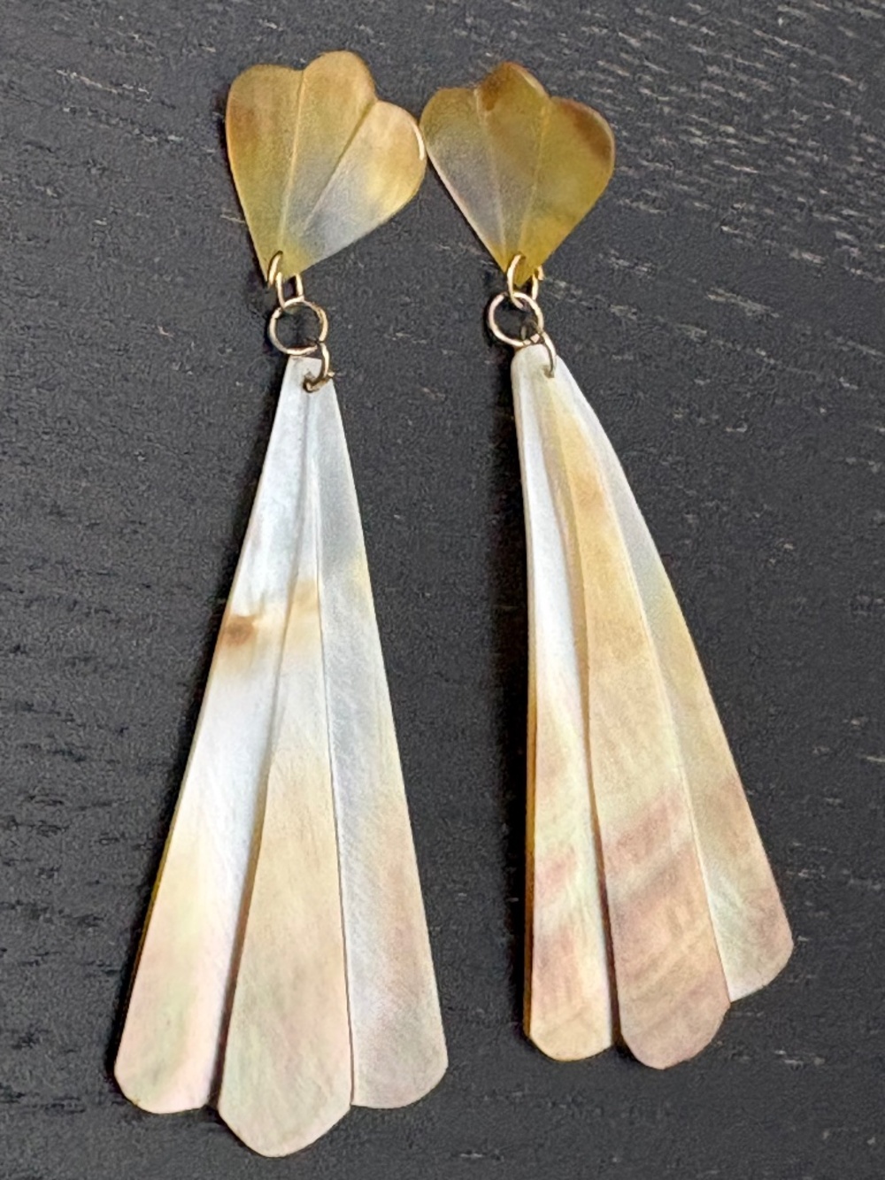 Vintage Mother of Pearl Shell Fan Drop Earrings Coquette Mermaidcore Boho